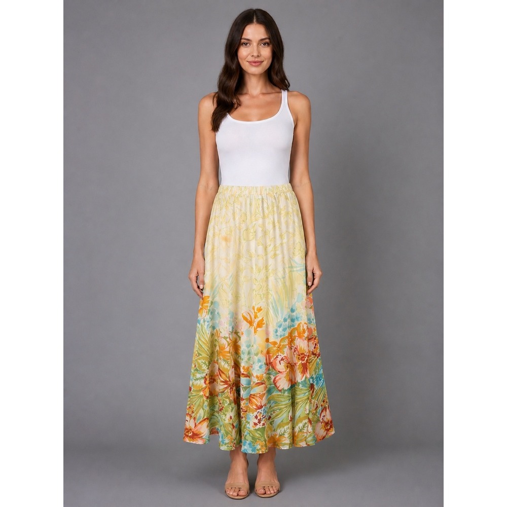 Coldwater Creek Floral‎ Poppy Print Midi Skirt Size M Boho Cottagecore